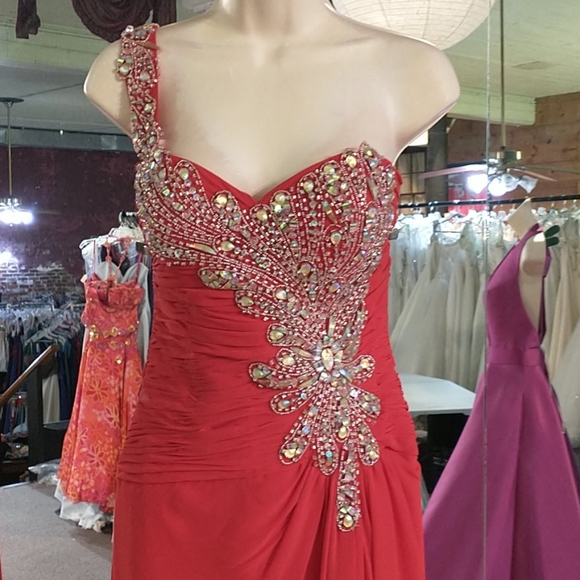 Epic Formals Front Slit That Rhinestoned Red Dress - Picture 2 of 9